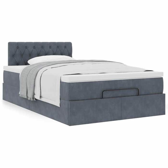 Exclusive House - Ottoman Bed Frame and Dark Grey Mattress 120x200 Cm Velvet
