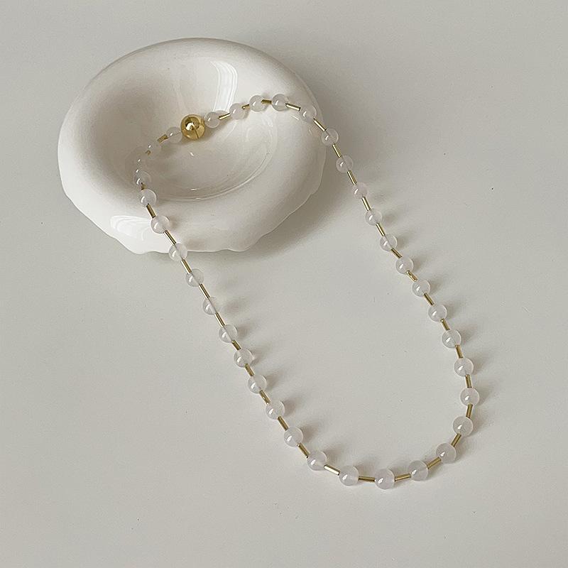 Retro Nuevo Chino Piedra Natural Collar de Cuentas para Mujer Personalidad Fresca Tendencia de Moda Cadena de Cuello Versátil Cadena para Clavícula