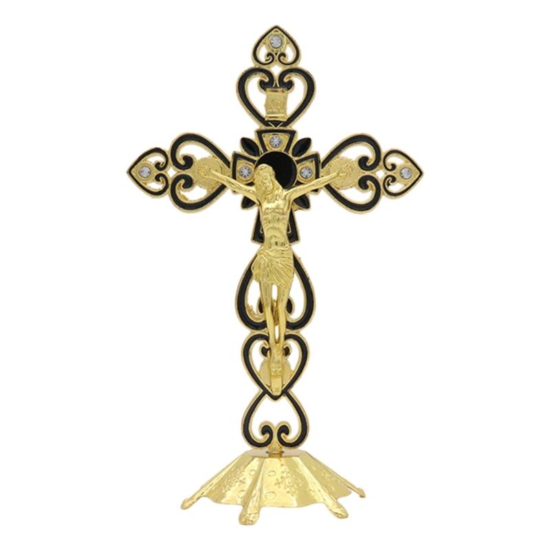 Crucifix Sculpture Cross Statue Catholic Figurine Standing Crucifix for Home Altar Living Room Table Bedroom