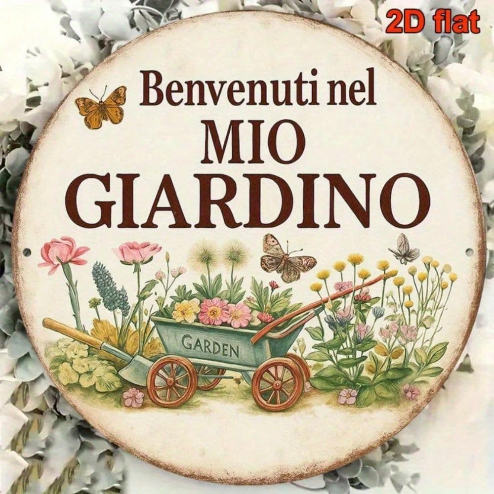 Vintage Metal Garden Sign Welcome To My Garden Italian Style Wall Art Outdoor Decor