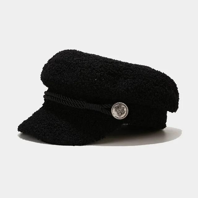 Herbst Winter Militär Kappe Frauen Mode Lammwolle Zeitungsjunge Mütze Damen Casual Warm Halten Flachen Hut Weibliche