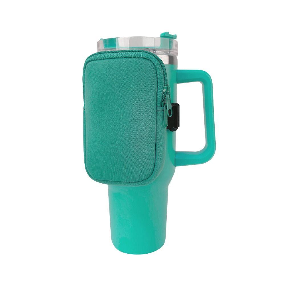 

Neoprene Bottle Bag Solid Color Handheld Caddie Can Cover for Stanely Tumblers Mugs Cups зелёный