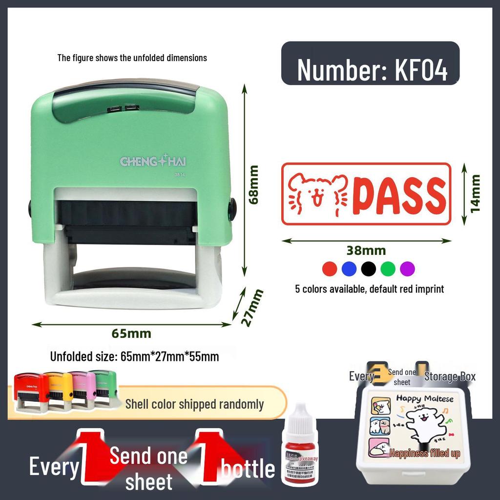 Self-Inking Rectangular Teacher's Grading Stamp - Cute Cartoon Design