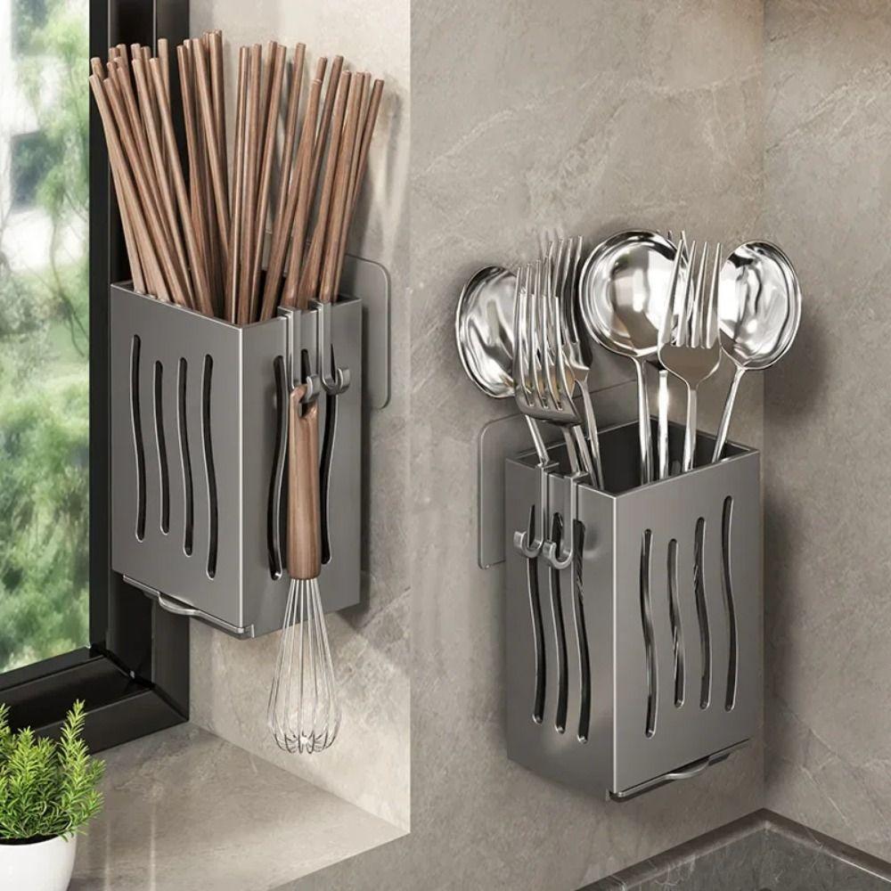 Punch Free Kitchen Utensil Rack Multifunctional Chopstick Barrel Draining Chopstick Holder  Kitchen