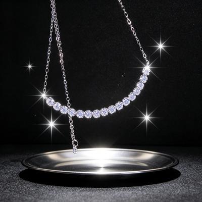 Ladies' Smiling Collarbone Chain Pendant Necklace, Circular Synthetic Zircon Inlay, Minimalist Curved Collarbone Chain, Birthday Gift