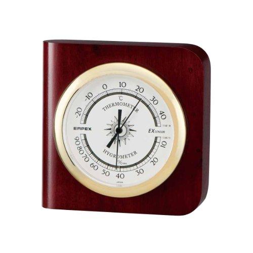 EMPEX Weather Meter, Thermometer and Hygrometer, Custom Thermometer and Hygrometer, Tabletop or Wall-Mounted, Made in Japan, Brown, TM-681, 13x13x4.3c