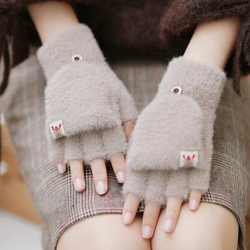 Guanti invernali di peluche a mezze dita caldi ispessiti in velluto di visone imitazione lavorati a maglia per studenti che scrivono scaldamani senza dita
