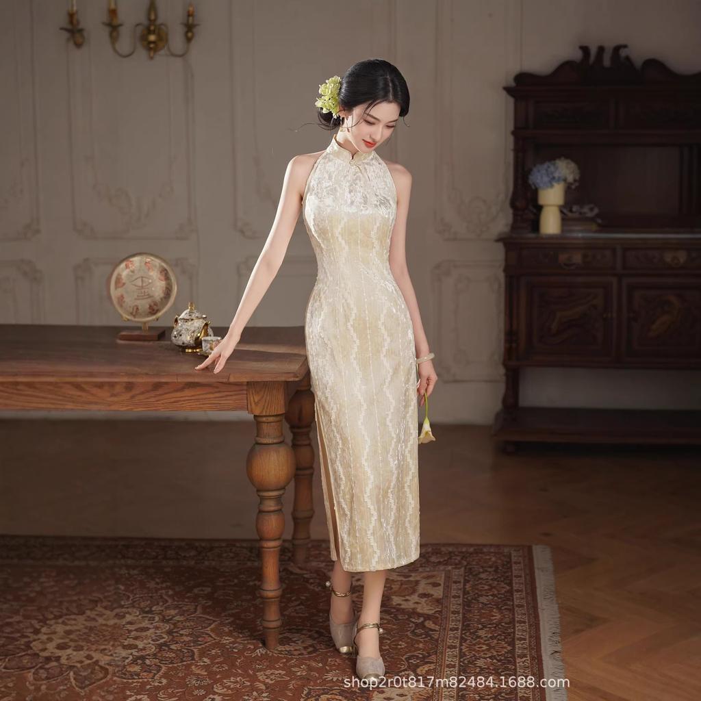 Fashion retro pure desire hollow slim slim slim hip temperament improved cheongsam dress