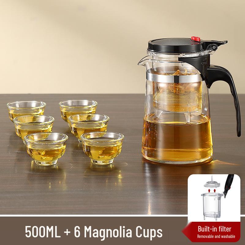 Elegant Glass Teapot Set with Detachable, Washable, Heat-Resistant Filter, and Gift Cup - Customizable Logo Option