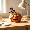 Halloween Pumpkin Planter, Decorative Resin Pencil Stand for Small Plant or Pen Storage, Tabletop and Shelf Display