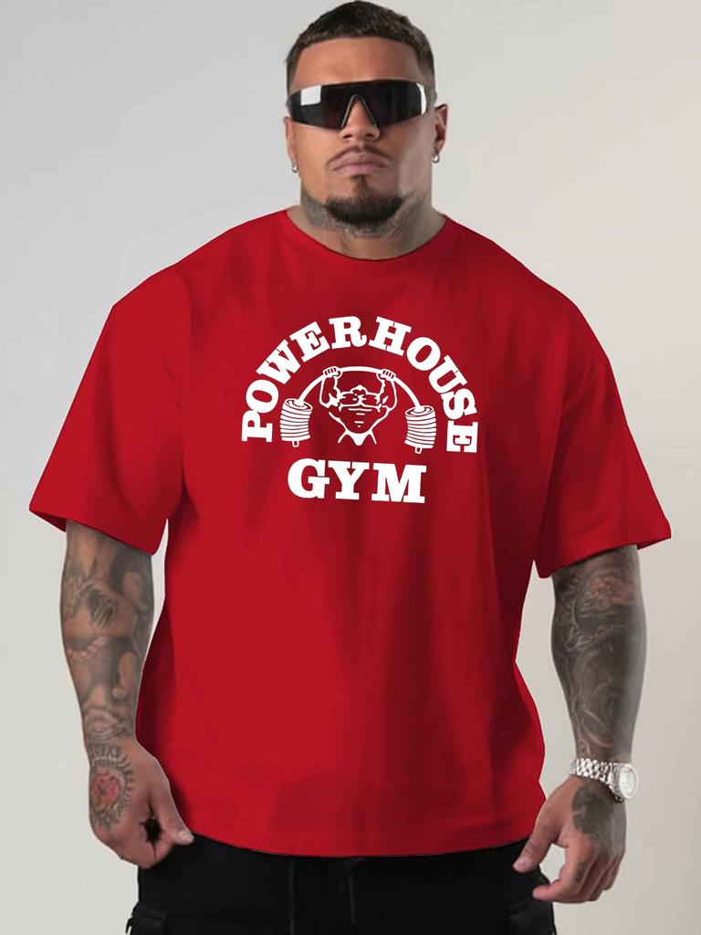 Power House Plus Size Oversized Short-Sleeve T-Shirt Loose-Fitting Base Layer with American Fashion Prints Round Neck