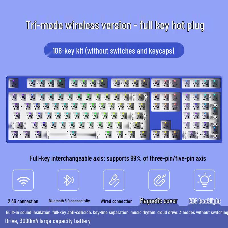 Multi-Size Wireless Bluetooth Mechanical Keyboard Kit with RGB, Customizable and Three-Mode Connectivity