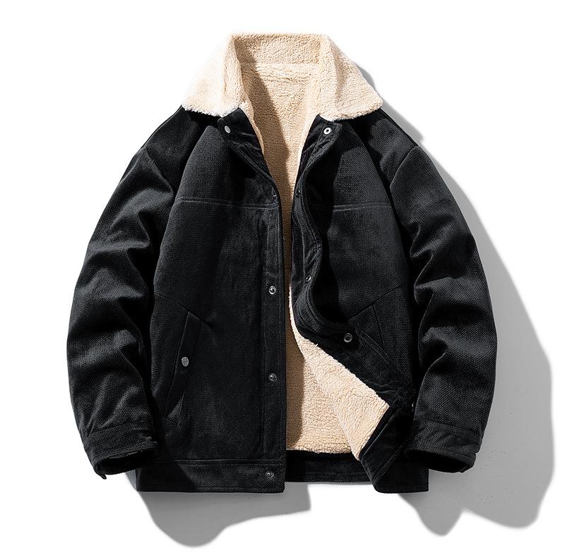 Suede Jacket Men's Winter Lapel Cotton Coat Thickened and Velvet Loose Casual Cotton Jacket