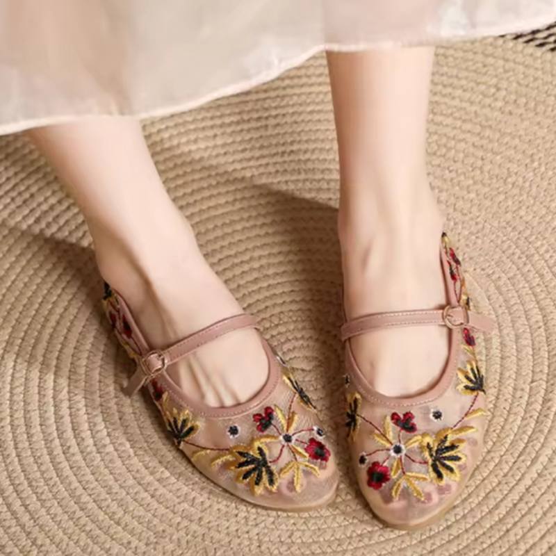 Blomsterbroderi Mesh Mary Janes Sko Kvinner Gjennomsiktige Elegante Ballerinas Damesko Casual Sommer Pustende Loafers Fottøy