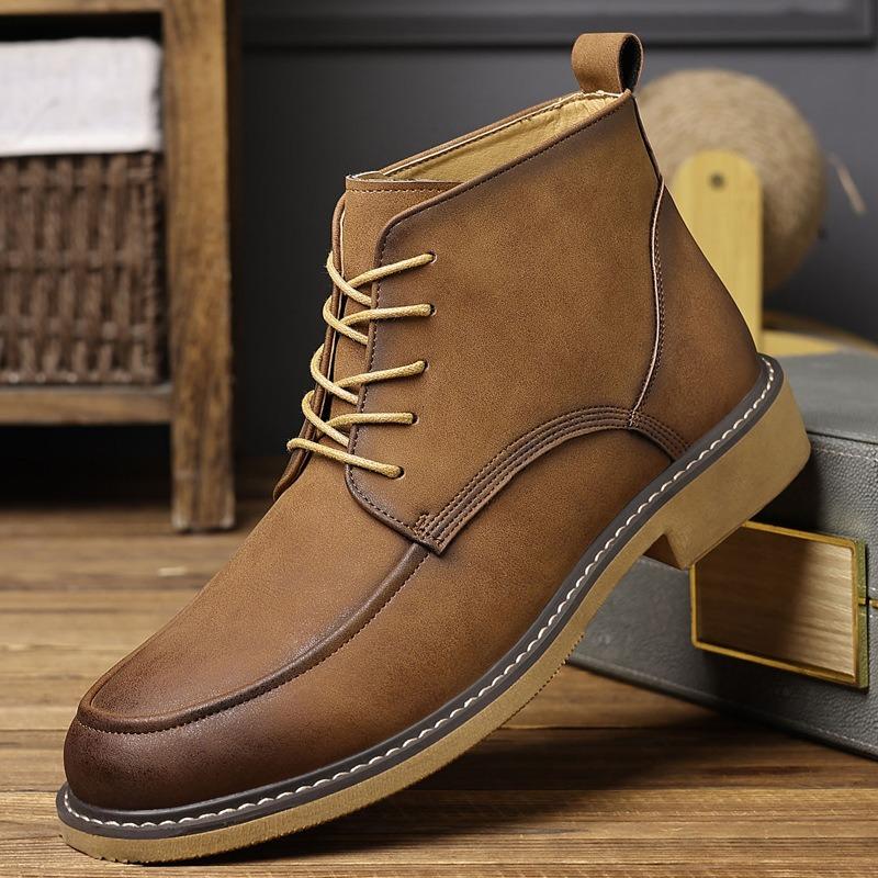 

Natural Leather Chelsea Boots for Men Handmade Retro Mens Ankle Boots Quality Lace-up Zipper Large Size Shoes Botas Hombre 38-46 38 хаки