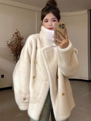 Winter New Stand-up Collar Thickened Imitation Mink Fleece Fur Integrated Coat Women's Short Plush Fur Coat