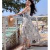 Elegant French Style Floral Spaghetti Strap Long Dress - Summer Slimming Resort Wear