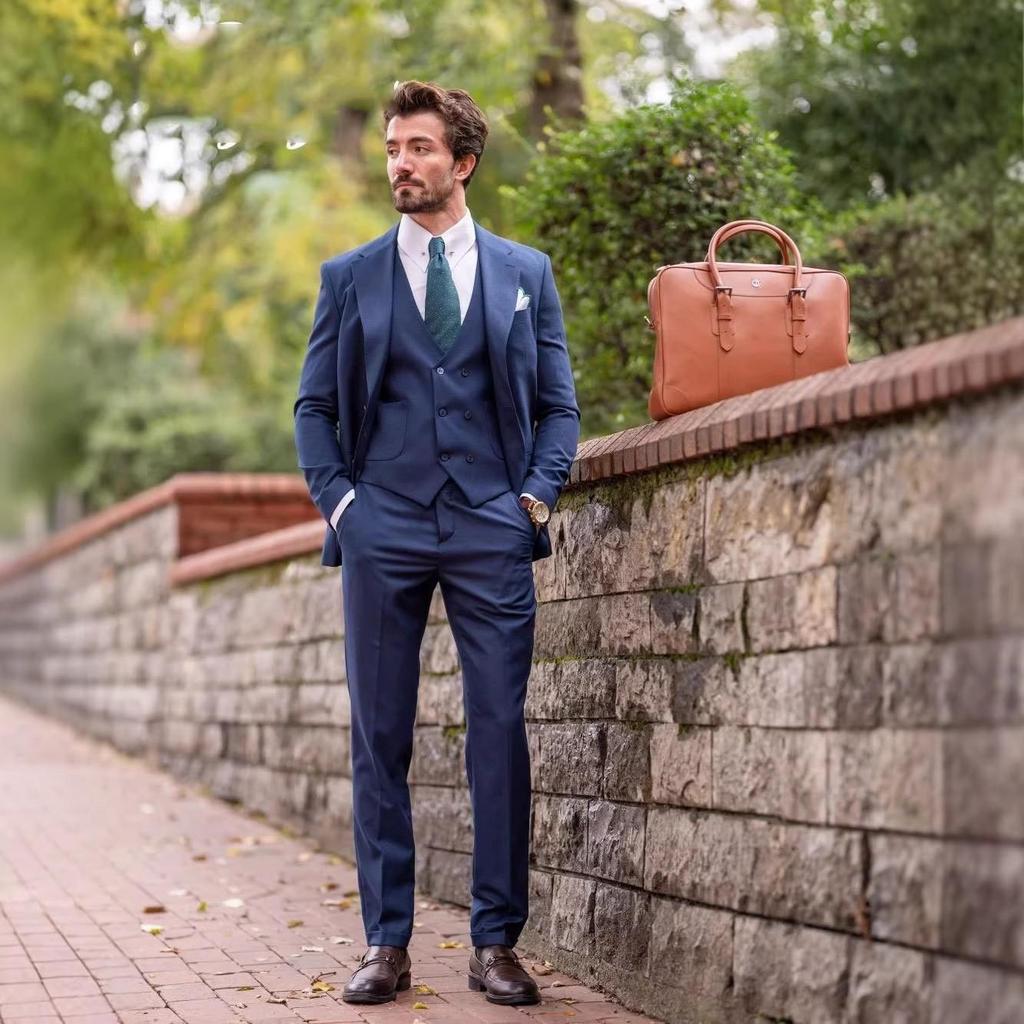 3 Piece  Men's Suits Slim Fit Peak Lapel Elegant Wedding Business Party Jacket Vest Pants Set High Quality