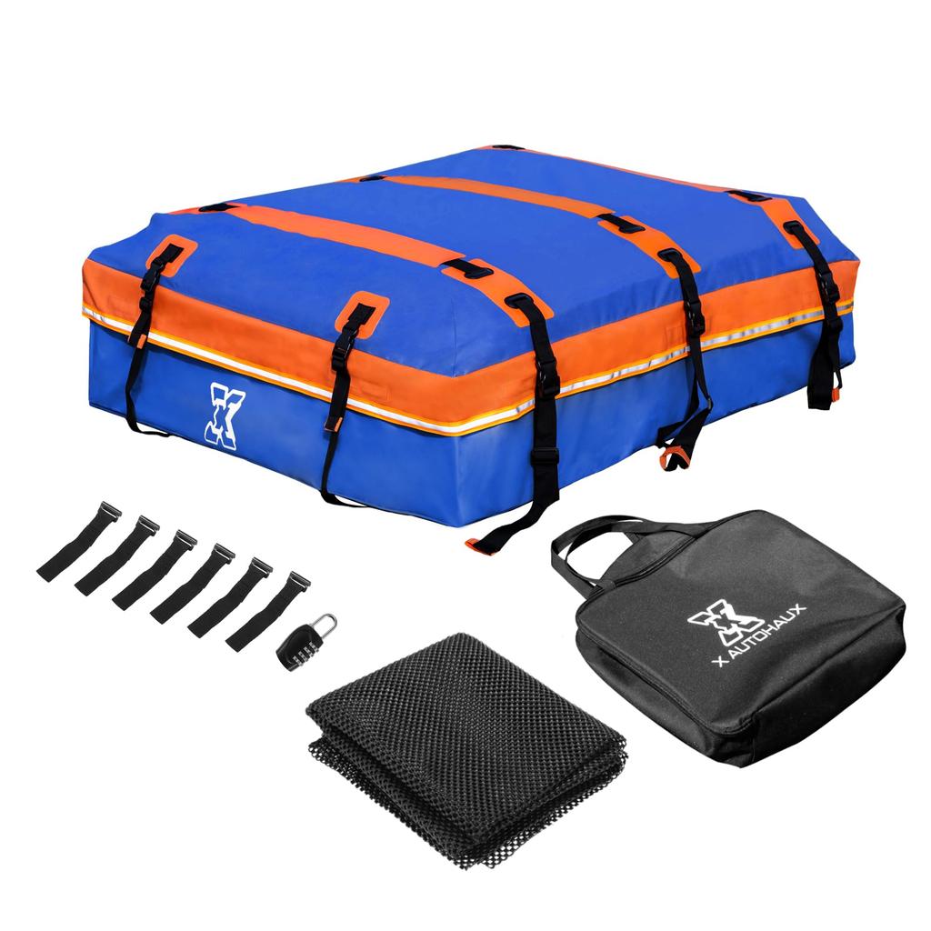uxcell 15 Cubic Feet Car Roof Rooftop Cargo Carrier Luggage Carrier for Cars with or without Mat and 6 Door Blue Bag, Bag, Racks, Anti-Slip Hooks,