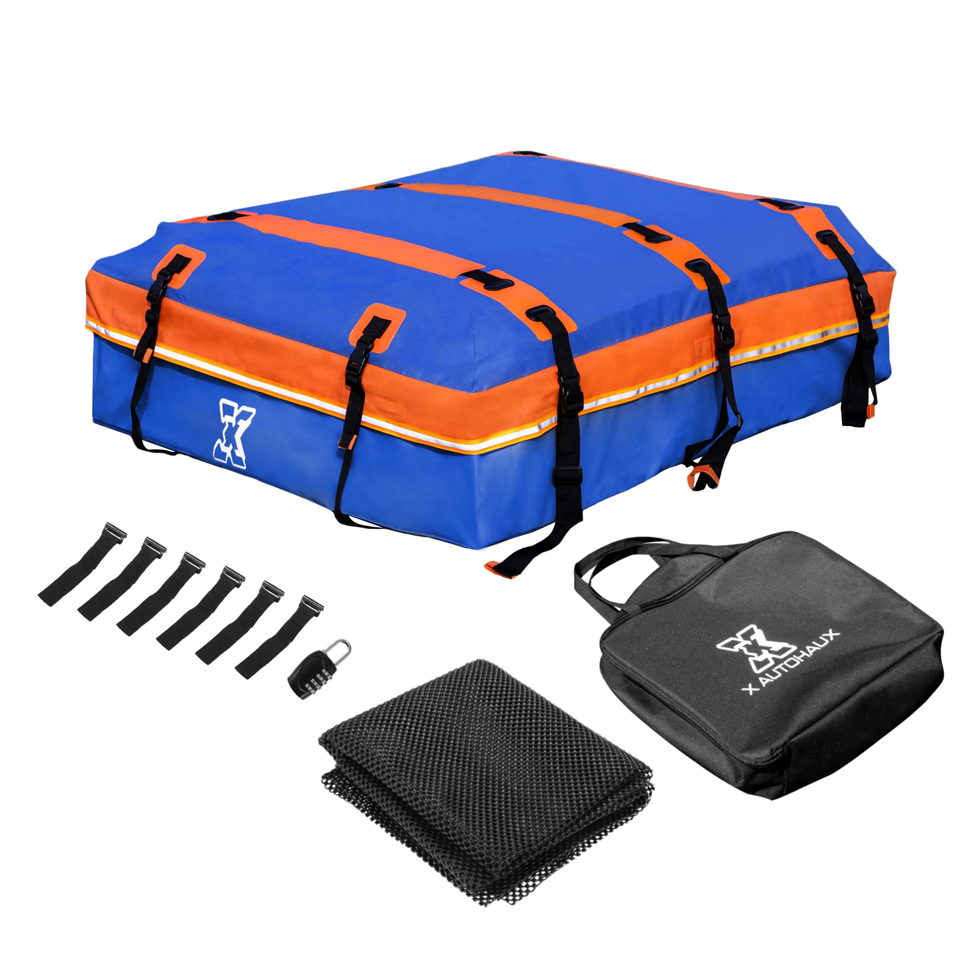 

uxcell 1 комплект 20 кубических футов Автомобильный багажник на крышу, багажник для груза, для автомобилей с ковриком или без него, крюк, синяя сумка, сумка, багажники, противоскользящий, 6-дверный