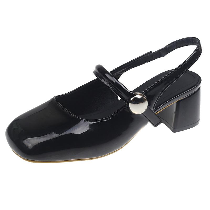 Spring 2025 New Sandals Temperament Rear Empty Square Head Mary Jane Single Shoes Women's Shoes Thick Heel High Heels