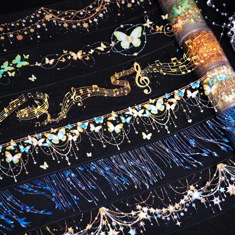 PET Tape Vintage Butterfly Starlight Pendant Decorative For DIY Journal Scrapbooking Collage Gift Wrapping Stationery PET Tape