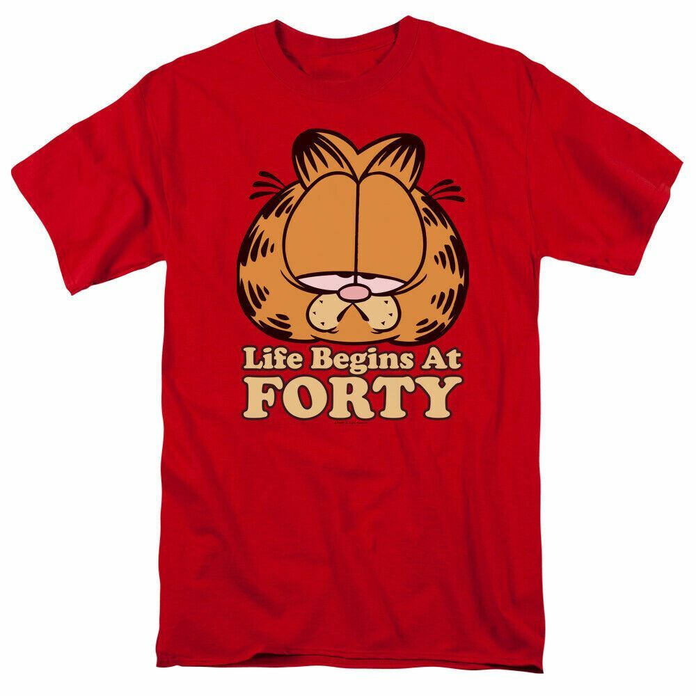 Garfield Life Begins At Forty T-shirt Mens Licensed Cat Jim David Comics Tee Red S