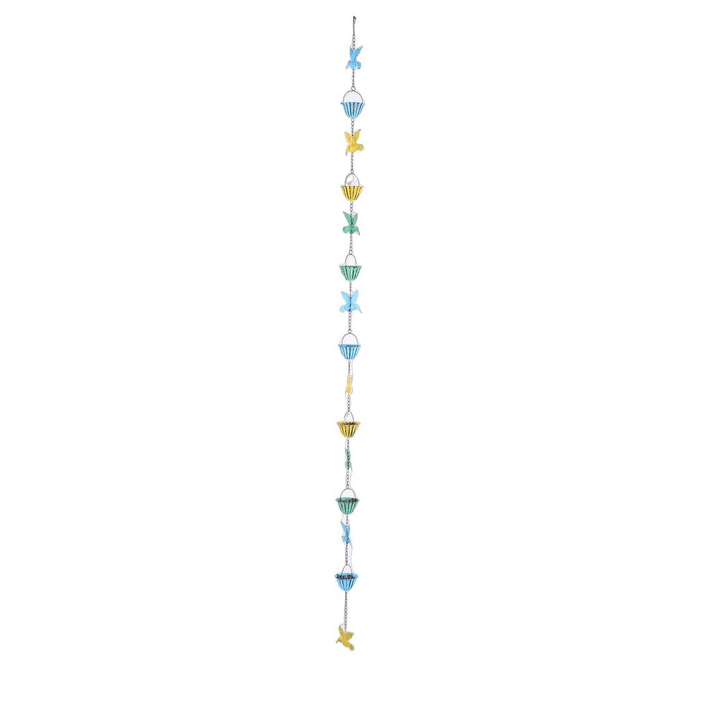 Rain Chain for Gutters Iron 7.9FT Decorative Hummingbird Hanging Rain Catcher Chain for Home Garden Yard Colorful