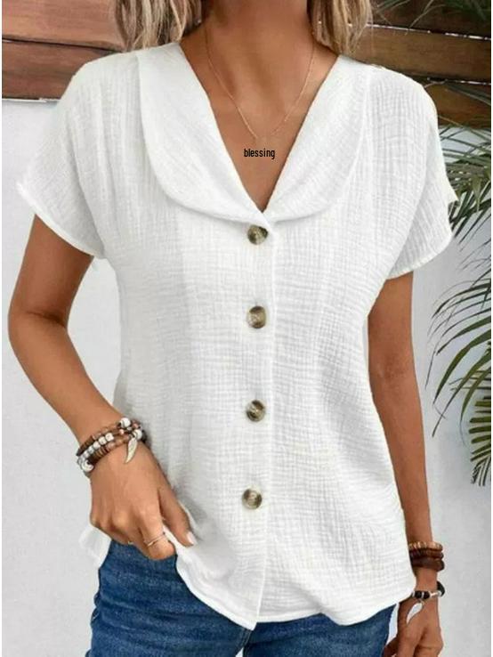 2025 Summer Women's Solid Color Short Sleeve Button Cardigan