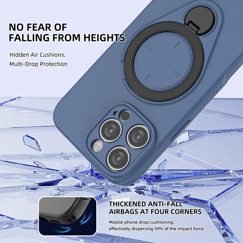 For iPhone 16 Pro Magnetic Case Rotating Kickstand TPU PC Phone Cover Compatible with MagSafe