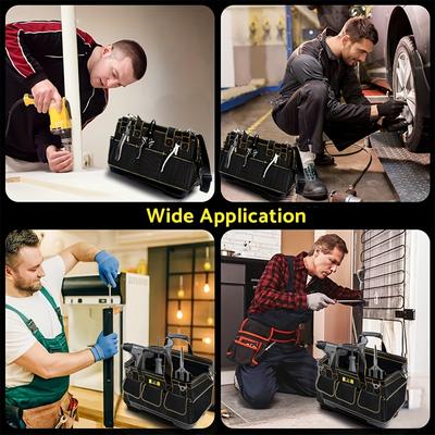 1pc 14-inch Portable Tool Bag, Multi-Pocket Organizer with Adjustable Strap for Mechanics Electricians, Sturdy Zipper Closure