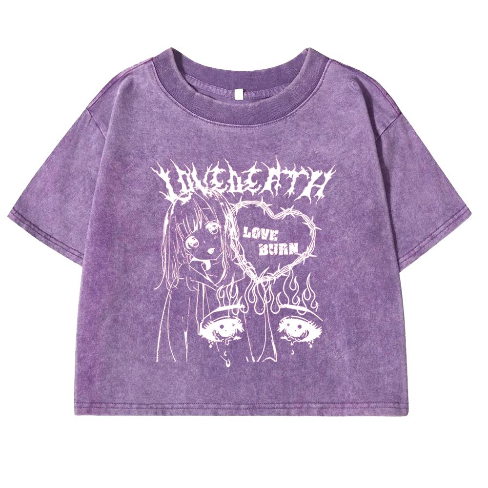 

Любовь Горит Каваий Принт Комикс Девушки Выстиранный Укороченный Топ Женская Мода Хлопковые Футболки Уличная Летняя Фитнес Футболка XL