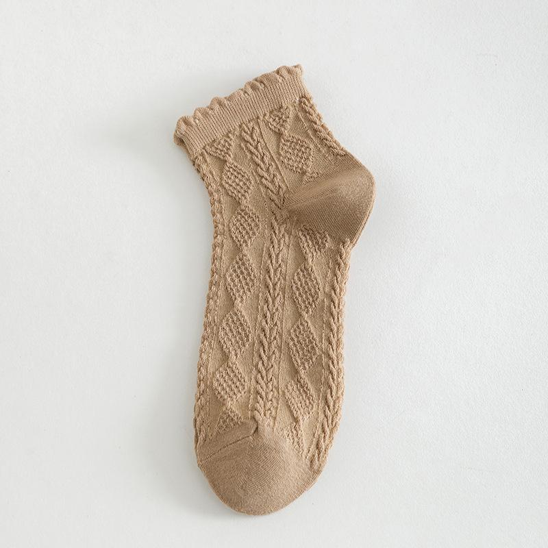 

1 Pairs Women s Summer Thin Cotton Socks, Gradient Solid Color Ruffle Edge Cute Sweet Lolita Style Fashion Socks One size хакі