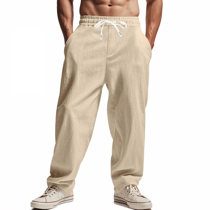Men’s Loose-fit Casual Linen Hip-hop Beach Sports Straight-leg Trousers, Beach Trousers, Linen Casual Trousers