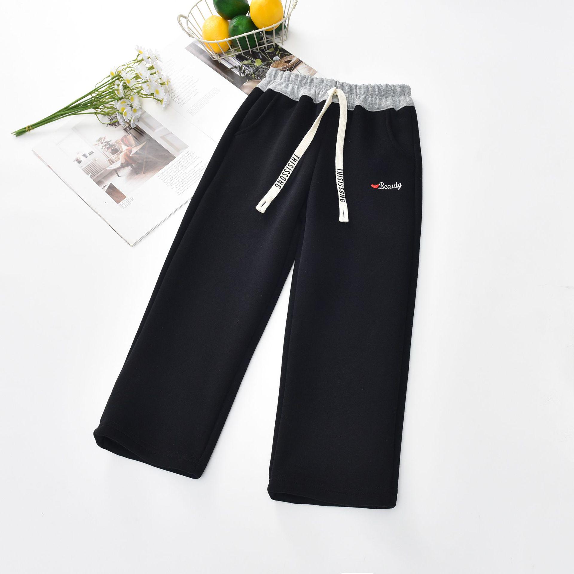 

2025 Новый стиль Зимние брюки для девочек на флисовой подкладке - Цельные, прямого кроя 140 cm чёрный