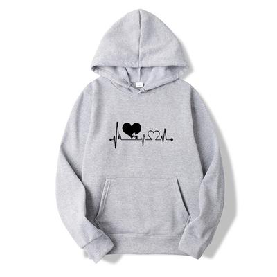 Autumn and Winter Men's and Women's Black and White Classic Hoodie Heart Print Hoodie Simple and Warm Hoodie Pullover