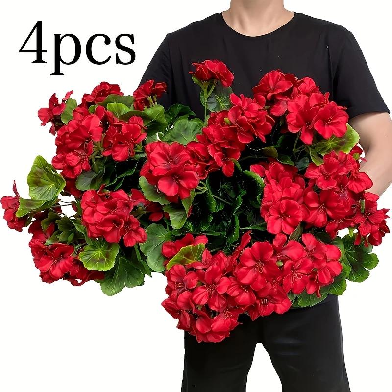Künstliche Blumensträucher, rote Blumen aus Kunststoff, voller Seidenpflanzenbündel, verwendet für Hausgärten, Hochzeiten, Innen- und Außendekoration