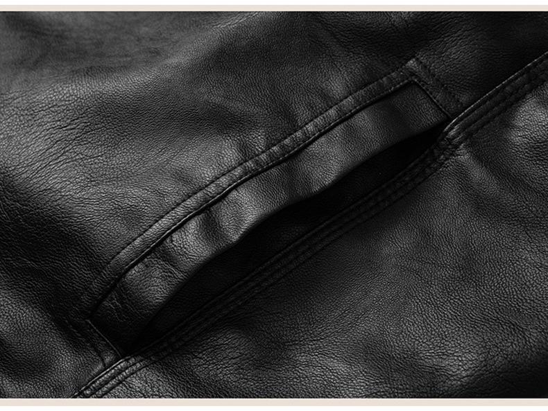 Men's Fleece-Lined Leather Winter Jacket, Thickened, Trendy Stand Collar - Ideal for Business, Casual, or Motorcycle Wear