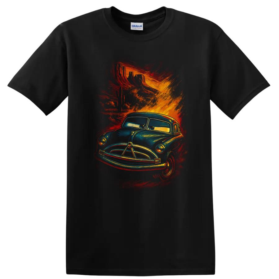 Animated Classic Car Desert Scene T Shirt Retro Movie Cartoon Style Tee