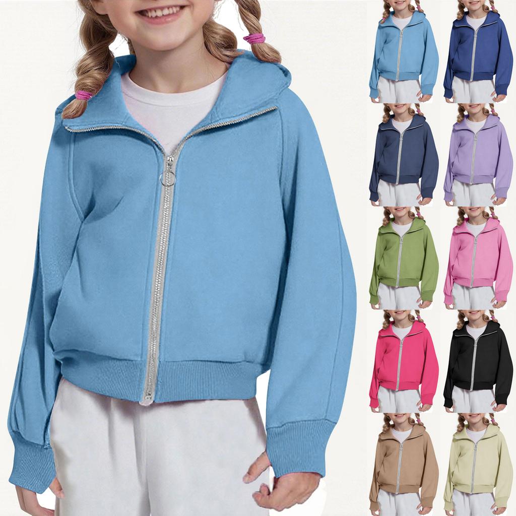 Children's Fashion Solid Color Long Sleeved Hooded Sweatshirt, Girls' Hoodie Jacket