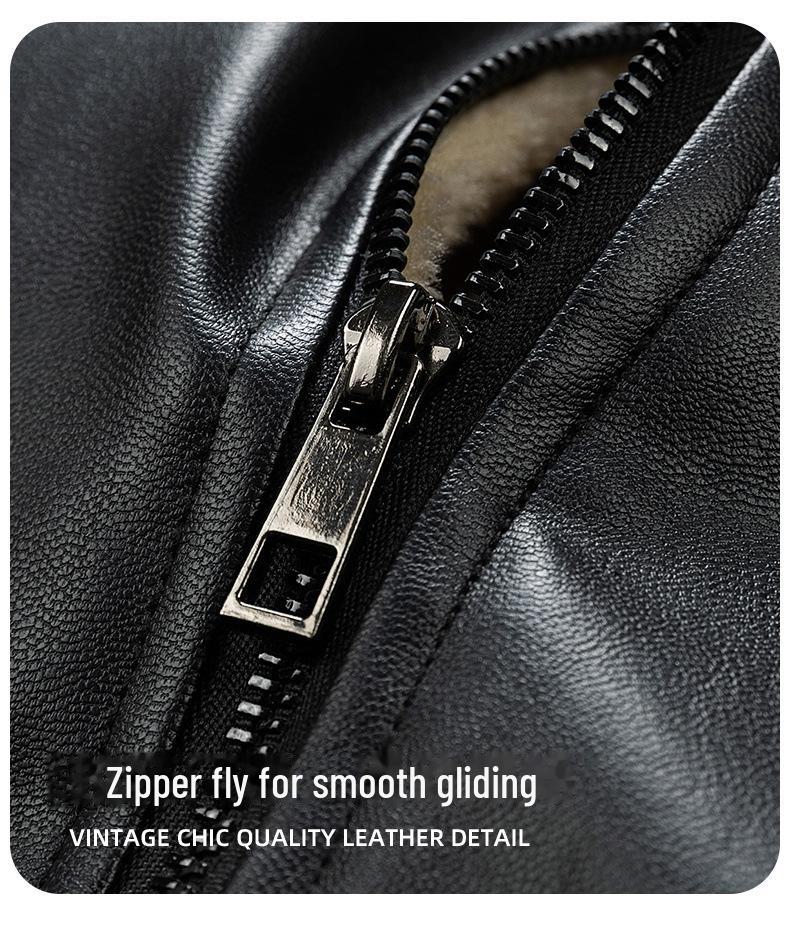 Men's Thick Leather Fur-Lined Motorcycle Jacket - Autumn/Winter Collection