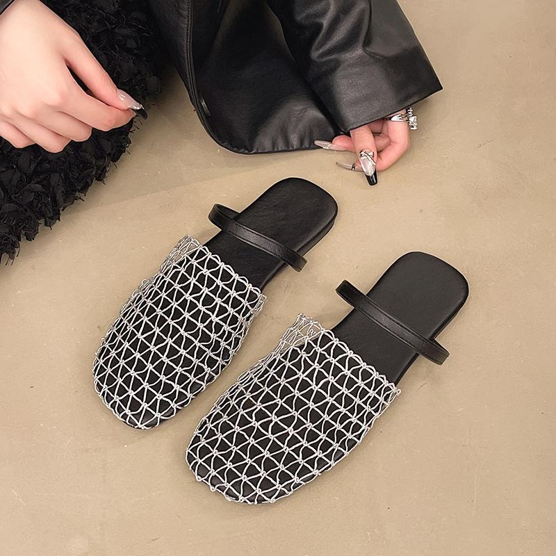 

Fashion Summer Mesh Hollow Out Baotou Flat Sandals Women Solid Color Back Strap Casual Sandalias Outdoor Vacation Beach Shoes 2025 35 серебряный