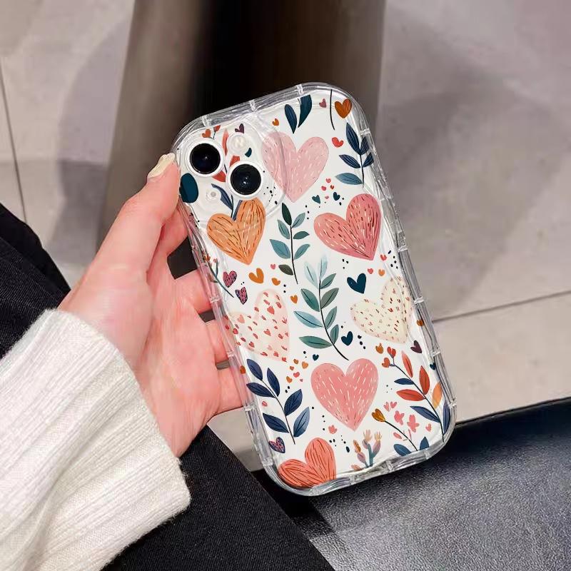 Wavy Edge Love Heart Leaves Phone Case For Samsung Galaxy S26 S24 S25 S23 Ultra S22 S21 S20 Plus FE Clear Soft Silicone Cover