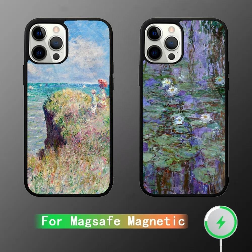 Etui na telefon ze sztuką Claude'a Moneta dla iPhone'a 15,14,13,12,11,Plus,Pro,Max Mini Magsafe Magnetyczne Bezprzewodowe Ładowanie
