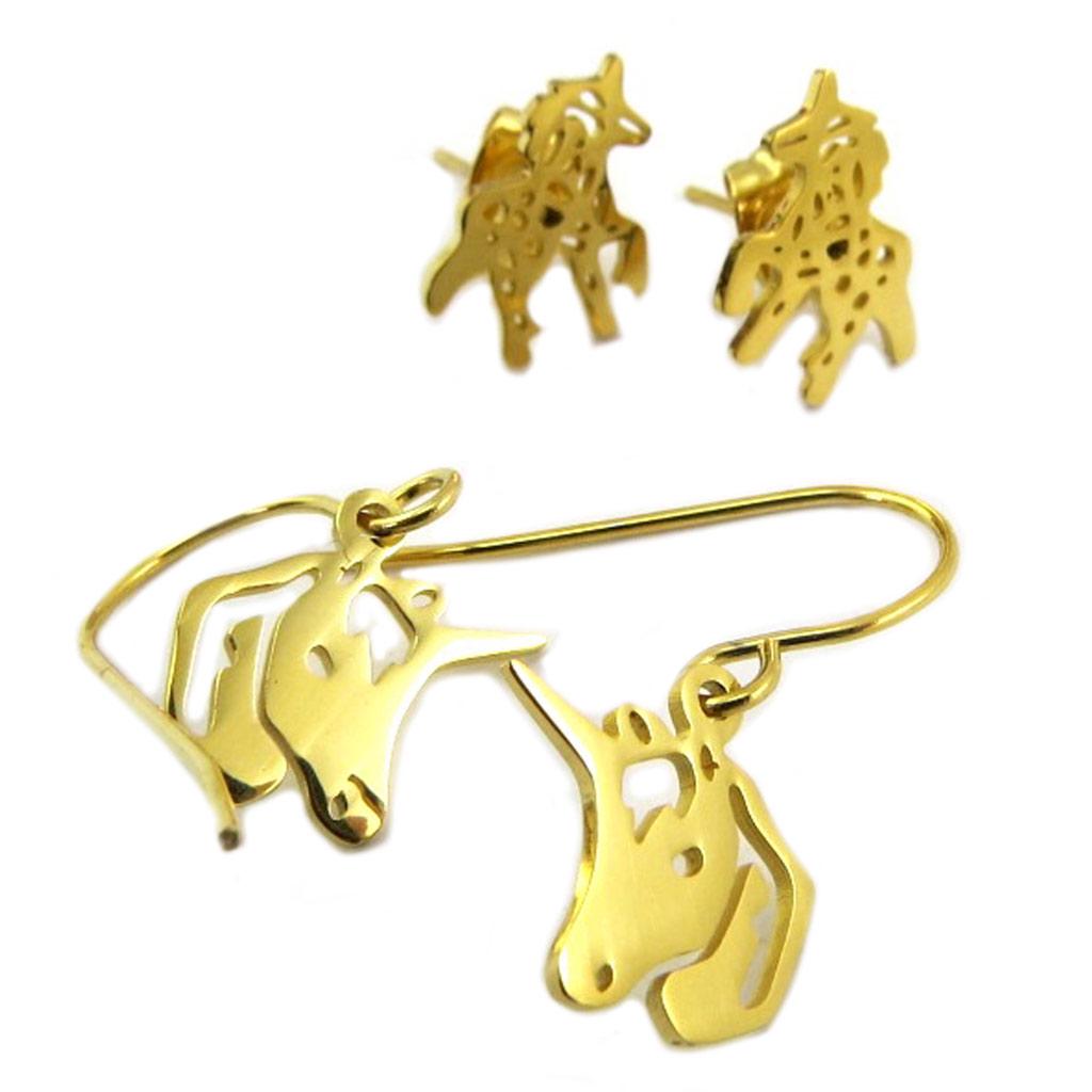 Les Trésors De Lily [P8072] - 2 perechi de cercei din oțel „Licorne My Unicorn” placați cu aur - 10x10 mm și 11x10 mm