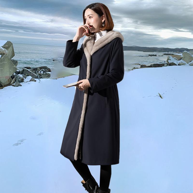 Wear Imitation Mink Liner Fur Coat on Both Sides Women's Long Autumn and Winter Coat Parker Suit Women