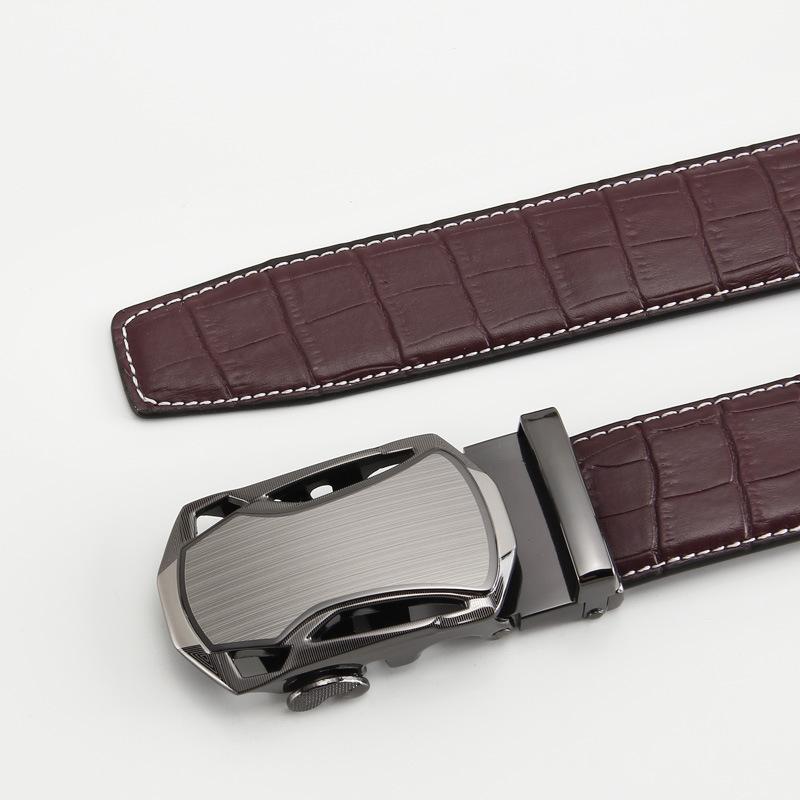 

Мужской ремень из натуральной кожи с крокодиловым узором, с двойным слоем коровьей кожи, с автоматической пряжкой, деловой повседневный 110-130CM