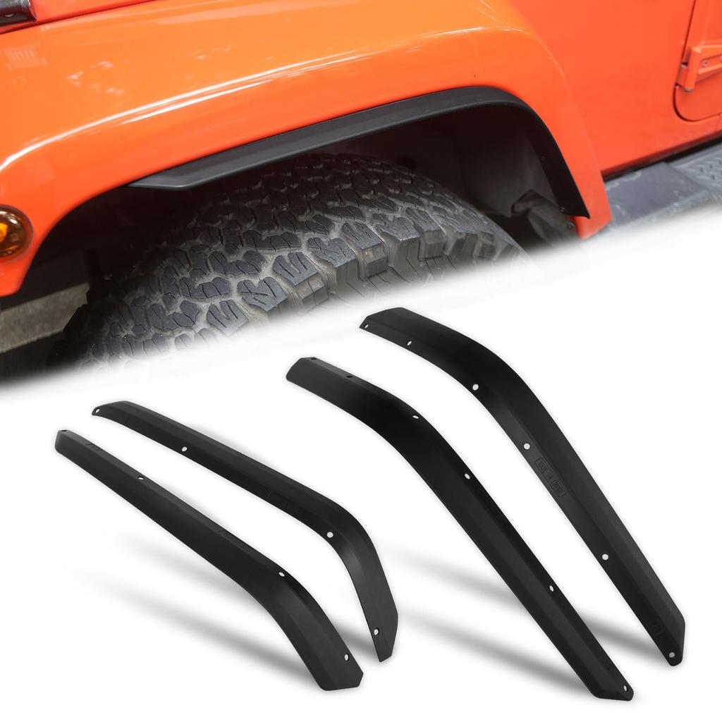 FUNY Front Rear Fender Flares for Jeep Wrangler JK JKU Wheel Flare Liners & 2007-2018 4-Door Models, Off-Road (4 Pieces)