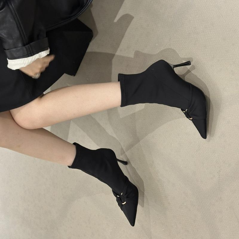 Pointed short boots women's autumn and winter 2025 new women's boots stiletto boots short boots high heels satin Martin boots