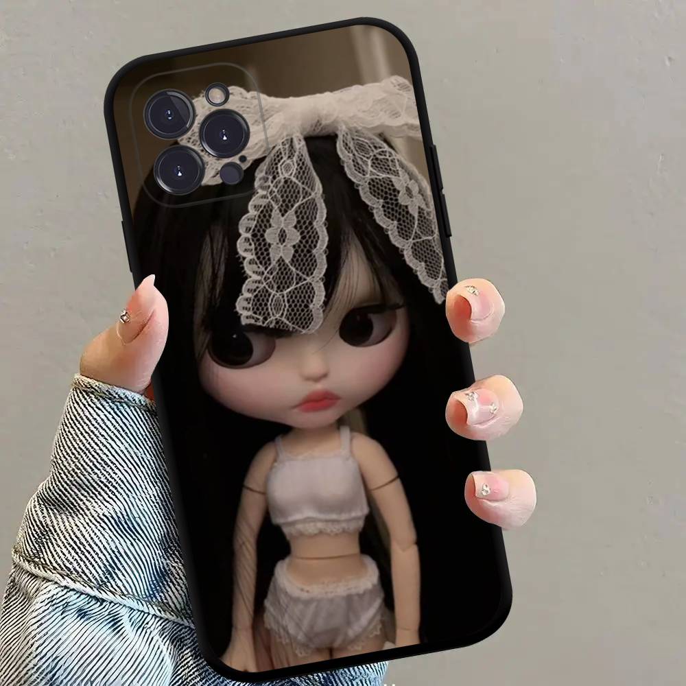 Dark Cute Girl Doll  Black Matte Phone Case For iphone 17 Air 16 15 14 13 12 11 Pro Max Plus Back Cover TPU Soft Case